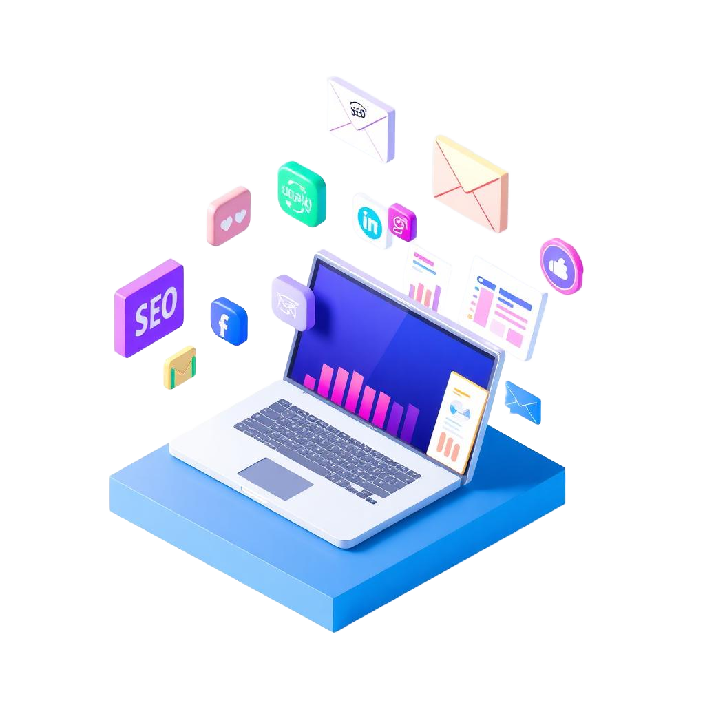 Digital marketing services illustration with SEO and analytics