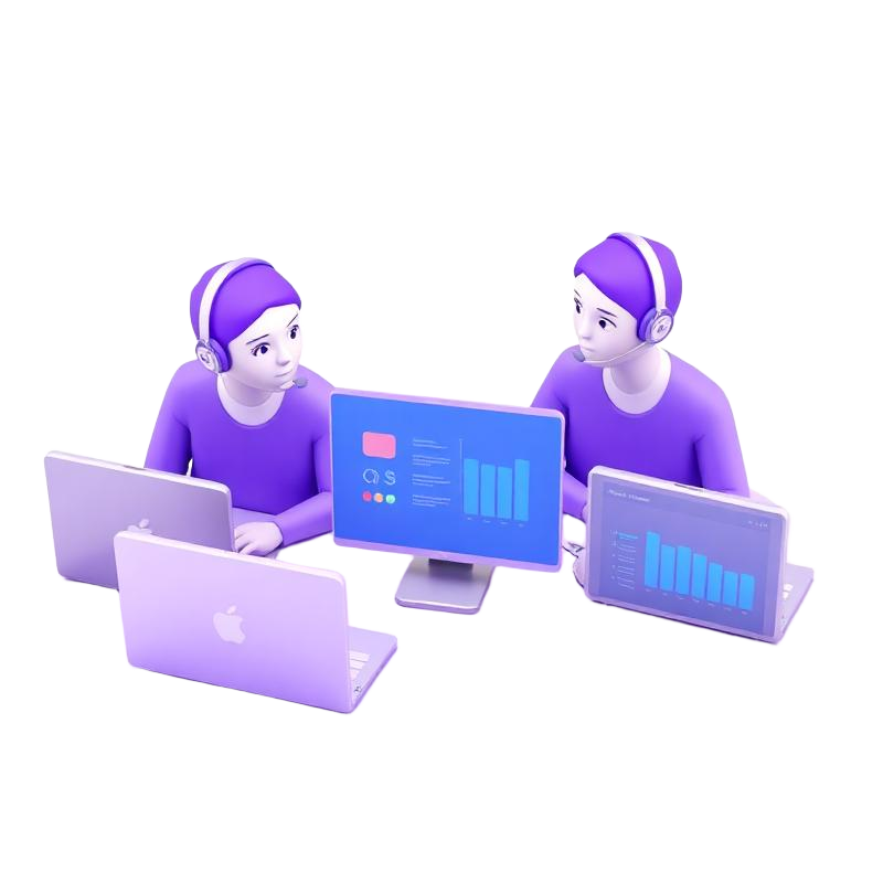 IT support team with helpdesk dashboards illustration
